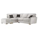 Nebraska Right Hand Corner High Back Sofa with Storage Footstool in Aero Silver with Grey Scatters