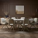 Nico Swivel Dining Chair in Cream Woven Fabric with Cappuccino Metal Legs