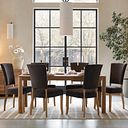 Noah Solid Mango Dining Table + 6 Upholstered Curve Back Plain Charcoal Fabric Chairs
