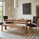 Noah Solid Mango Dining Table with 2 Noah Mango Benches and 2 Curve Back Chairs in Charcoal Fabric