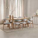 Oaklee Natural Oak Extendable Dining Table + 8 Otis Chairs Cloud Grey with Oak Legs  