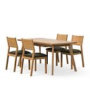 Oaklee Natural Oak Extendable Dining Table 160-210cm + 4 Ellison Natural Oak Chair with Verona Green Fabric Seat