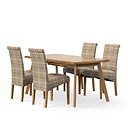 Oaklee Natural Oak Extendable Dining Table 160-210cm + 4 Scroll Back Chair in Checked Beige Fabric with Oak Legs