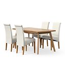 Oaklee Natural Oak Extendable Dining Table 160-210cm + 4 Scroll Back Chair in Conway Stone Fabric with Solid Oak Legs