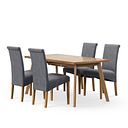 Oaklee Natural Oak Extendable Dining Table 160-210cm + 4 Scroll Back Chair in Dappled Silver Fabric with Solid Oak Legs