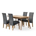 Oaklee Natural Oak Extendable Dining Table 160-210cm + 4 Scroll Back Chair in Vintage Black Leather Look Fabric with Oak Legs