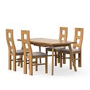 Oaklee Natural Oak Extendable Dining Table 160-210cm + 4 Wave Back Natural Solid Oak Chair with Dappled Beige Fabric Seat
