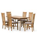Oaklee Natural Oak Extendable Dining Table 160-210cm + 6 Arched Back Natural Solid Oak Chair with Dappled Beige Fabric Seat