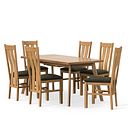 Oaklee Natural Oak Extendable Dining Table 160-210cm + 6 Arched Back Natural Solid Oak Chair with Verona Green Fabric Seat
