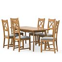 Oaklee Natural Oak Extendable Dining Table 160-210cm + 6 Cross Back Natural Solid Oak Chair with Verona Grey Fabric Seat