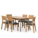 Oaklee Natural Oak Extendable Dining Table 160-210cm + 6 Ellison Oak Chair with Vintage Black Leather Look Fabric Seat