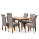 Oaklee Natural Oak Extendable Dining Table 160-210cm + 6 Scroll Back Chair in Dappled Beige Fabric with Solid Oak Legs