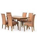 Oaklee Natural Oak Extendable Dining Table 160-210cm + 6 Scroll Back Chair in Vintage Tan Leather Look Fabric with Oak Legs