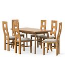 Oaklee Natural Oak Extendable Dining Table 160-210cm + 6 Wave Back Natural Solid Oak Chair with Verona Cream Fabric Seat