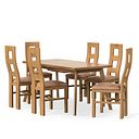 Oaklee Natural Oak Extendable Dining Table 160-210cm + 6 Wave Back Natural Solid Oak Chair with Vintage Tan Leather Look Fabric Seat