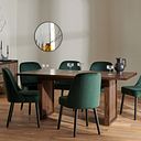 Oliver Dark Oak 5ft11 Dining Table + 6 Bette Chairs with Black Legs in Heritage Bottle Green Velvet