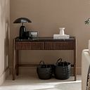 Oliver Dark Solid Oak and Black Marble Console Table
