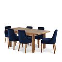 Orrick Rustic Oak Extending Dining Table + 6 Marlene Chairs with Oak Legs in Midnight Velvet