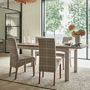 Otto Smoked Oak Finish and Cashmere Painted Extendable Dining Table + 4 Scroll Back Chairs in Checked Beige Fabric with Oak Legs