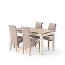 Otto Smoked Oak Finish and Cashmere Painted Extendable Dining Table 160-210cm + 4 Scroll Back Chair in Dappled Beige Fabric with Solid Oak Legs