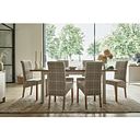 Otto Smoked Oak Finish and Cashmere Painted Extendable Dining Table + 6 Scroll Back Chairs in Checked Beige Fabric with Oak Legs