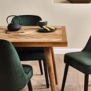Parquet Brushed and Glazed Oak 8 Seater Dining Table + 4 Bette Upholstered Chairs with Black Legs in Heritage Bottle Green Velvet