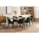 Parquet Brushed and Glazed Oak 8 Seater Dining Table + 6 Bette Upholstered Chairs with Black Legs in Heritage Bottle Green Velvet