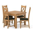 Pembroke Natural Solid Oak Extending Dining Table 90-150cm + 4 Cross Back Natural Solid Oak Chair with Verona Green Fabric Seat