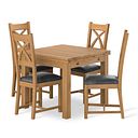 Pembroke Natural Solid Oak Extending Dining Table 90-150cm + 4 Cross Back Natural Solid Oak Chair with Vintage Black Leather Look Fabric Seat
