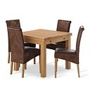 Pembroke Natural Solid Oak Extending Dining Table 90-150cm + 4 Scroll Back Chair in Vintage Brown Leather Look Fabric with Oak Legs