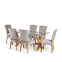 Reflection Glass Dining Table in Natural Solid Oak and 6 Curve Back Plain Truffle Fabric Chairs