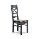Richmond Ink Blue Painted Hardwood Dining Chair with Vintage Brown Leather Look Fabric Seat
