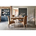 Richmond Smoked Oak Finish Extending Dining Table + 4 Scroll Back Chairs in Vintage Tan Leather Look Fabric with Oak Legs