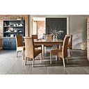 Richmond Smoked Oak Finish Extending Dining Table + 6 Scroll Back Chairs in Vintage Tan Leather Look Fabric with Oak Legs