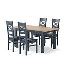 Richmond Smoked Oak Finish and Ink Blue Painted Extending Dining Table + 4 Richmond Ink Blue Painted Dining Chairs with Check Slate Seat Pads