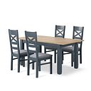 Richmond Smoked Oak Finish and Ink Blue Painted Extending Dining Table + 4 Richmond Painted Dining Chairs with Dappled Silver Seat Pads