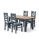 Richmond Smoked Oak Finish and Ink Blue Painted Extending Dining Table + 4 Richmond Painted Dining Chairs with Heritage Granite Seat Pads