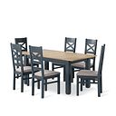 Richmond Smoked Oak Finish and Ink Blue Painted Extending Dining Table + 6 Richmond Painted Dining Chairs with Dappled Beige Seat Pads