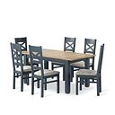 Richmond Smoked Oak Finish and Ink Blue Painted Extending Dining Table + 6 Richmond Painted Dining Chairs with Plain Truffle Seat Pads