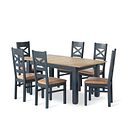 Richmond Smoked Oak Finish and Ink Blue Painted Extending Dining Table + 6 Richmond Painted Dining Chairs with Vintage Tan Seat Pads