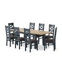 Richmond Smoked Oak Finish and Ink Blue Painted Extending Dining Table + 8 Richmond Painted Dining Chairs with Plain Charcoal Seat Pads
