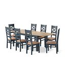 Richmond Smoked Oak Finish and Ink Blue Painted Extending Dining Table + 8 Richmond Painted Dining Chairs with Vintage Tan Seat Pads