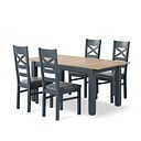 Richmond Smoked Oak Finish and Ink Blue Painted Extending Dining Table with 4 Richmond Chairs