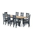 Richmond Smoked Oak Finish and Ink Blue Painted Extending Dining Table with 8 Richmond Chairs