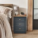Richmond Smoked Oak Finish and Ink Blue Painted Hardwood 3 Drawer Bedside Table