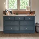 Richmond Smoked Oak Finish and Ink Blue Painted Hardwood 7 Drawer Chest
