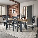 Richmond Smoked Oak Finish and Ink Blue Painted Extending Dining Table + 6 Richmond Ink Blue Painted Dining Chairs with Plain Grey Seat Pads