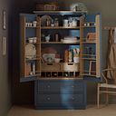 Richmond Smoked Oak Finish and Ink Blue Painted Hardwood Large Larder