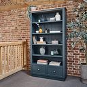 Richmond Smoked Oak Finish and Ink Blue Painted Hardwood Tall Bookcase