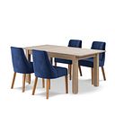 Richmond Smoked Oak Finish  Extending Dining Table + 4 Marlene Upholstered Chairs with Oak Legs in Midnight Velvet